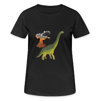 Dino und Vulkan - Frauen T-Shirt atmungsaktiv - Schwarz - Vorne - AI Model Female 172 light (172cm)