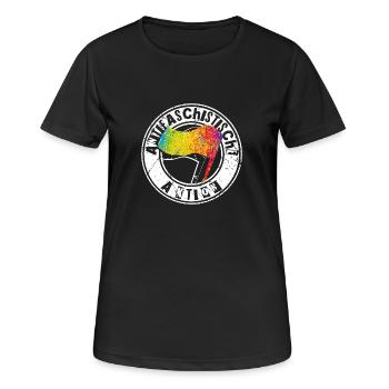 Antifaschistische Aktion - Frauen T-Shirt atmungsaktiv - Schwarz - Vorne - AI Model Female 172 light (172cm)