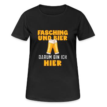 Fasching und Bier darum bin ich hier Fasching Bier - Frauen T-Shirt atmungsaktiv - Schwarz - Vorne - AI Model Female 172 light (172cm)