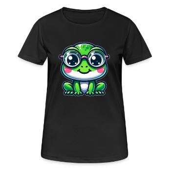 Grenouille mignonne avec des lunettes - T-shirt respirant Femme - noir - Devant - AI Model Female 172 light (172cm)