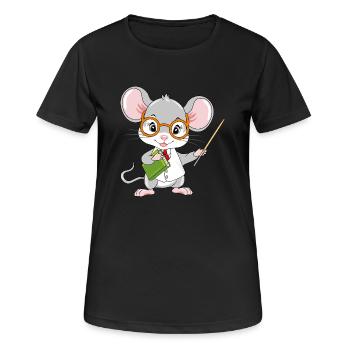 Petite souris intelligente enseignante avec un pointeur - T-shirt respirant Femme - noir - Devant - AI Model Female 172 light (172cm)