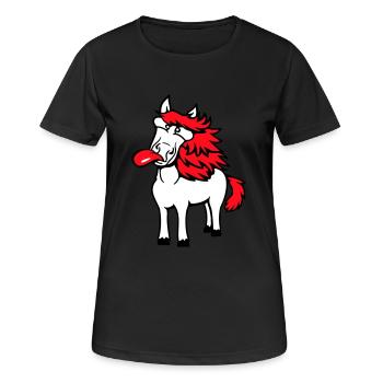 Pferd Verrückt Zunge rausstrecken komisch albern - Frauen T-Shirt atmungsaktiv - Schwarz - Vorne - AI Model Female 172 light (172cm)