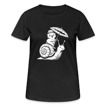 Lustiger Otter mit Sonnenschirm sitzt auf Schnecke - Frauen T-Shirt atmungsaktiv - Schwarz - Vorne - AI Model Female 172 light (172cm)
