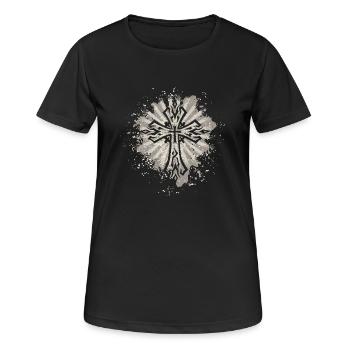 Kreuz - Frauen T-Shirt atmungsaktiv - Schwarz - Vorne - AI Model Female 172 light (172cm)