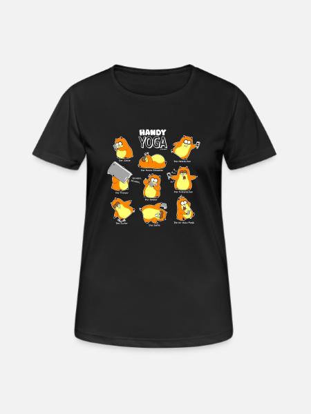 Handy Yoga (whiteline) - Frauen T-Shirt atmungsaktiv - Schwarz