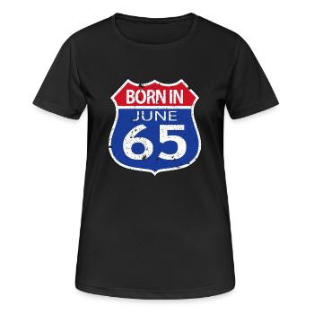 Né(e) en Juin 1965 - T-shirt respirant Femme - noir - Devant - AI Model Female 172 light (172cm)