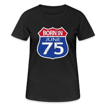 Né(e) en Juin 1975 - T-shirt respirant Femme - noir - Devant - AI Model Female 172 light (172cm)