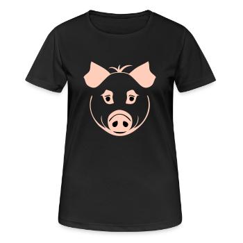 Schwein im Comic Stil - Frauen T-Shirt atmungsaktiv - Schwarz - Vorne - AI Model Female 172 light (172cm)
