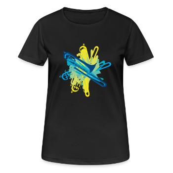 Posaune colorsplash blues - Frauen T-Shirt atmungsaktiv - Schwarz - Vorne - AI Model Female 172 light (172cm)