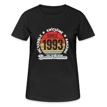 erstaunlich seit 1993 - Jubiläum - Frauen T-Shirt atmungsaktiv - Schwarz - Vorne - AI Model Female 172 light (172cm)