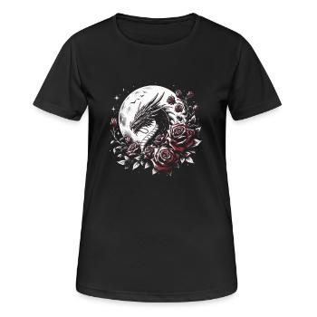 Dragon avec des roses et la pleine lune - T-shirt respirant Femme - noir - Devant - AI Model Female 172 light (172cm)