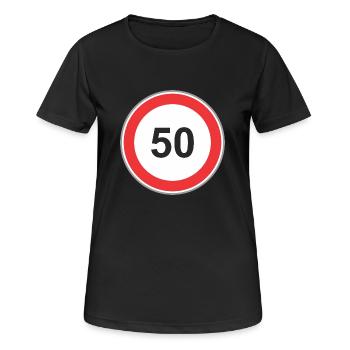 Verkehrsschild 50 - Frauen T-Shirt atmungsaktiv - Schwarz - Vorne - AI Model Female 172 light (172cm)