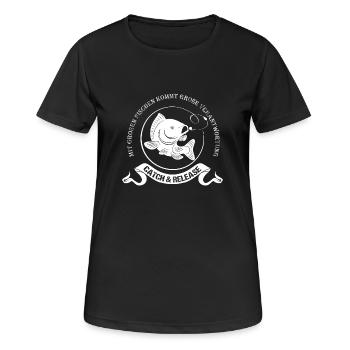 CArphunter KArpfen Catch & Release - Frauen T-Shirt atmungsaktiv - Schwarz - Vorne - AI Model Female 172 light (172cm)