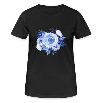 Blaue Rose - Frauen T-Shirt atmungsaktiv - Schwarz - Vorne - AI Model Female 172 light (172cm)