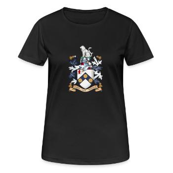 James Bonds Mantel-of-arms "Die Welt ist nicht - Frauen T-Shirt atmungsaktiv - Schwarz - Vorne - AI Model Female 172 light (172cm)