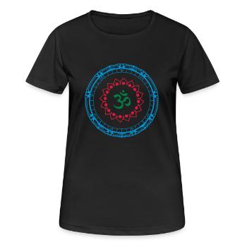 Om - Frauen T-Shirt atmungsaktiv - Schwarz - Vorne - AI Model Female 172 light (172cm)