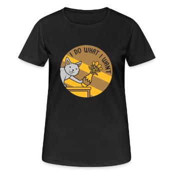 Unartige Katze Blumenvase umstoßen - Frauen T-Shirt atmungsaktiv - Schwarz - Vorne - AI Model Female 172 light (172cm)