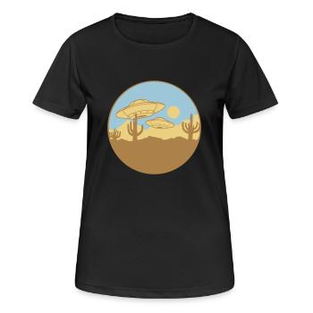 Fliegende Wüsten UFOs Szene - Frauen T-Shirt atmungsaktiv - Schwarz - Vorne - AI Model Female 172 light (172cm)