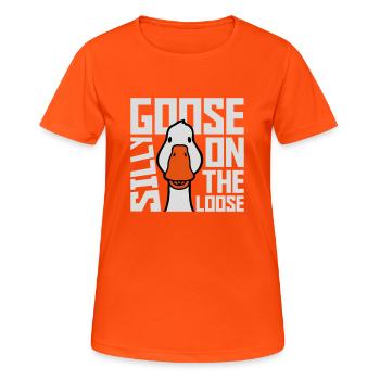 goose on the loose - Frauen T-Shirt atmungsaktiv - Neonorange - Vorne - AI Model Female 172 dark (172cm)