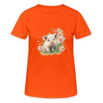 SCHWEIN - Frauen T-Shirt atmungsaktiv - Neonorange - Vorne - AI Model Female 172 dark (172cm)