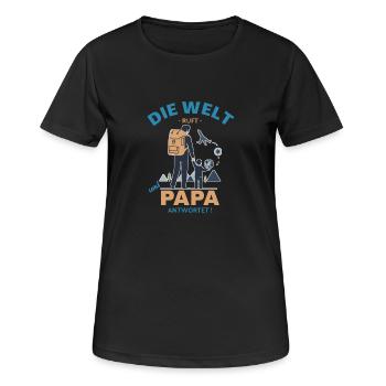 Die Welt ruft Reisender Papa - Frauen T-Shirt atmungsaktiv - Schwarz - Vorne - AI Model Female 172 light (172cm)