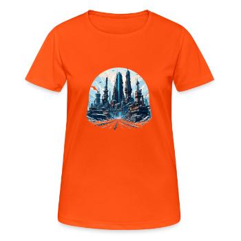 Future city 1054351311 - Women's Breathable T-Shirt - neon orange - Front - AI Model Female 172 dark (172cm)