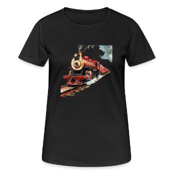 Die Faszination von Dampflokomotiven - Frauen T-Shirt atmungsaktiv - Schwarz - Vorne - AI Model Female 172 light (172cm)