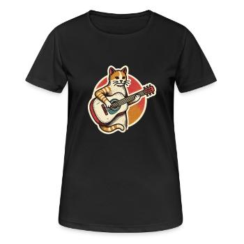 Chat avec guitare / Guitare - T-shirt respirant Femme - noir - Devant - AI Model Female 172 light (172cm)