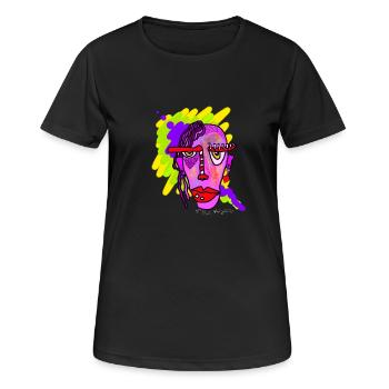 Neonfarbenes Linienporträt - Frauen T-Shirt atmungsaktiv - Schwarz - Vorne - AI Model Female 172 light (172cm)