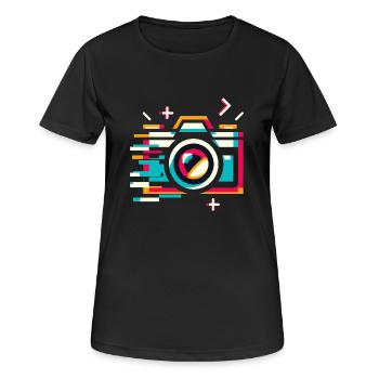 Appareil photo à fragmentation de pixels - Photographie vintage A - T-shirt respirant Femme - noir - Devant - AI Model Female 172 light (172cm)