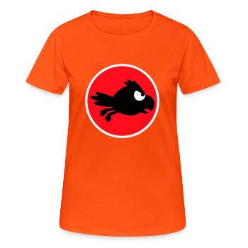 Rabe Vogel fliegt schnel lustig Comic Humor Logo - Frauen T-Shirt atmungsaktiv - Neonorange - Vorne - AI Model Female 172 dark (172cm)