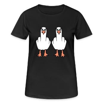 2 Seagulls Doigt d’honneur Insulte Stinkfinger Équipe - T-shirt respirant Femme - noir - Devant - AI Model Female 172 light (172cm)