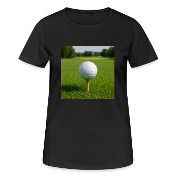 Sport - Golf, Golfball auf dem Abschlag - Frauen T-Shirt atmungsaktiv - Schwarz - Vorne - AI Model Female 172 light (172cm)