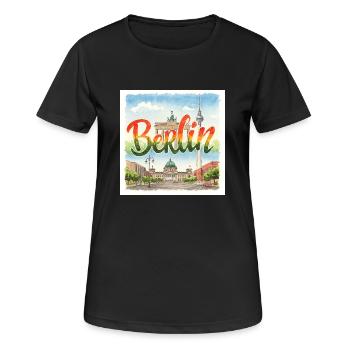 Berlin Aquarell - Frauen T-Shirt atmungsaktiv - Schwarz - Vorne - AI Model Female 172 light (172cm)