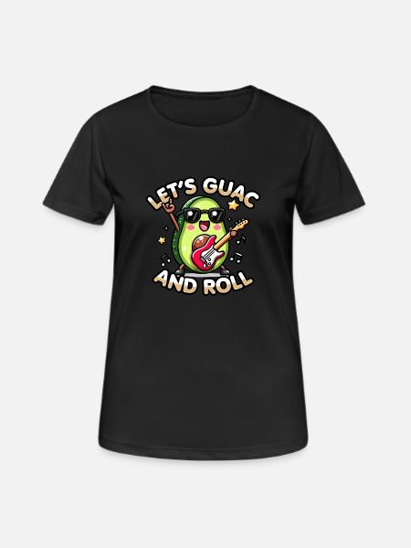 Kawaii Chibi Avocado Let’s Guac & Roll Funny Food - Women's Breathable T-Shirt - black