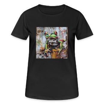 Graffiti grüner Frosch rostige Oberfläche - Frauen T-Shirt atmungsaktiv - Schwarz - Vorne - AI Model Female 172 light (172cm)