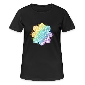 Un design de t-shirt affiche un mandala dans un ra vif - T-shirt respirant Femme - noir - Devant - AI Model Female 172 light (172cm)