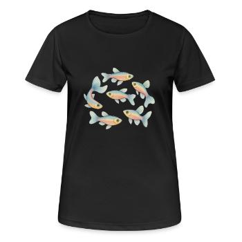 Pastellfische im Schwarm - Frauen T-Shirt atmungsaktiv - Schwarz - Vorne - AI Model Female 172 light (172cm)