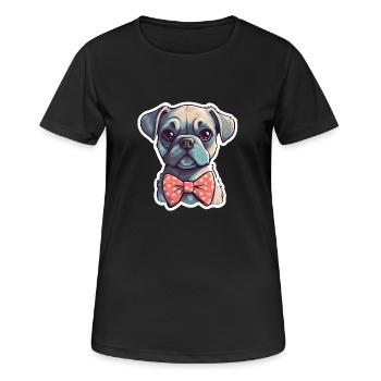 Ein süßer Hund mit Fliege - Frauen T-Shirt atmungsaktiv - Schwarz - Vorne - AI Model Female 172 light (172cm)