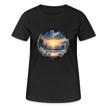 Sonnenuntergang über der mystischen Küste - Frauen T-Shirt atmungsaktiv - Schwarz - Vorne - AI Model Female 172 light (172cm)