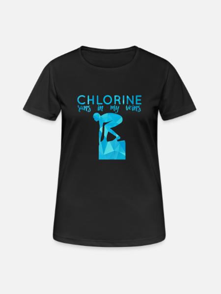 Schwimmen / Schwimmer: Chlorine runs in my veins - Frauen T-Shirt atmungsaktiv - Schwarz