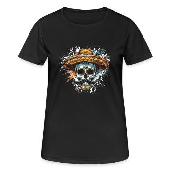 Crâne Mexicain Sombrero - T-shirt respirant Femme - noir - Devant - AI Model Female 172 light (172cm)
