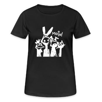 Stadtmusikanten "Moin" - Frauen T-Shirt atmungsaktiv - Schwarz - Vorne - AI Model Female 172 light (172cm)