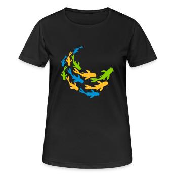 Bunter Schwarm Koi Fische - Frauen T-Shirt atmungsaktiv - Schwarz - Vorne - AI Model Female 172 light (172cm)