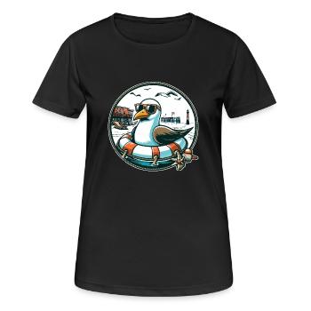 Möwe im Rettungsring - Frauen T-Shirt atmungsaktiv - Schwarz - Vorne - AI Model Female 172 light (172cm)