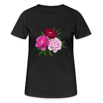 Pivoine rose, blanc et rouge - T-shirt respirant Femme - noir - Devant - AI Model Female 172 light (172cm)