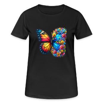 Bunter Schmetterling, von der Natur inspirierte Sommerstimmungen - Frauen T-Shirt atmungsaktiv - Schwarz - Vorne - AI Model Female 172 light (172cm)