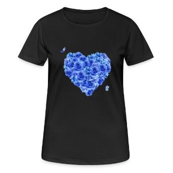 Blaues Blumenherz - Frauen T-Shirt atmungsaktiv - Schwarz - Vorne - AI Model Female 172 light (172cm)