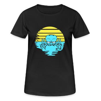 Oktopus Meer Sonnenuntergang Strand Urlaub Linien - Frauen T-Shirt atmungsaktiv - Schwarz - Vorne - AI Model Female 172 light (172cm)