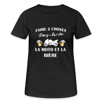 J'aime 2 choses la moto et la bière t-shirt - T-shirt respirant Femme - noir - Devant - AI Model Female 172 light (172cm)